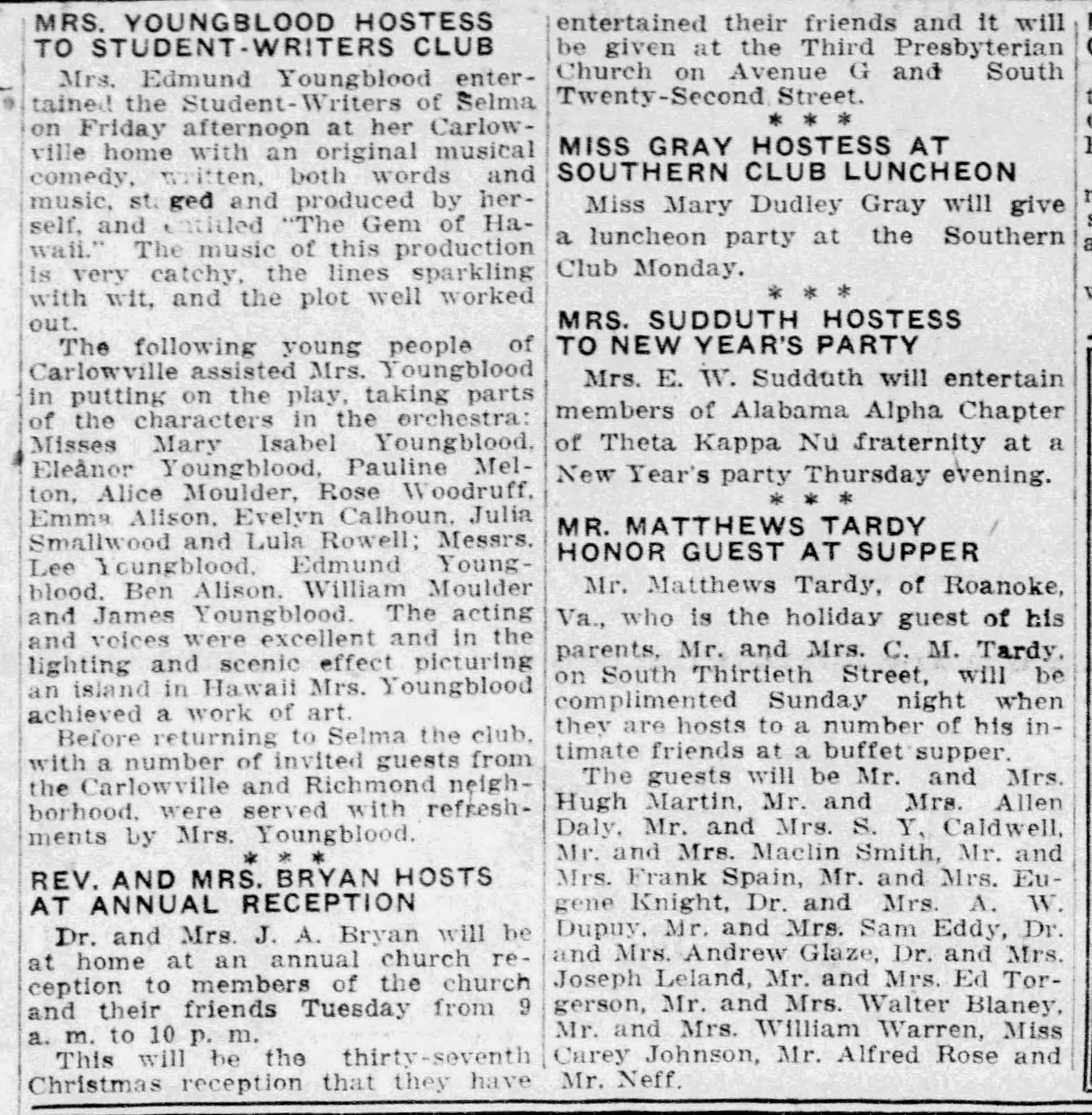 Rev. and Mrs. Bryan Hosts At Annual Reception